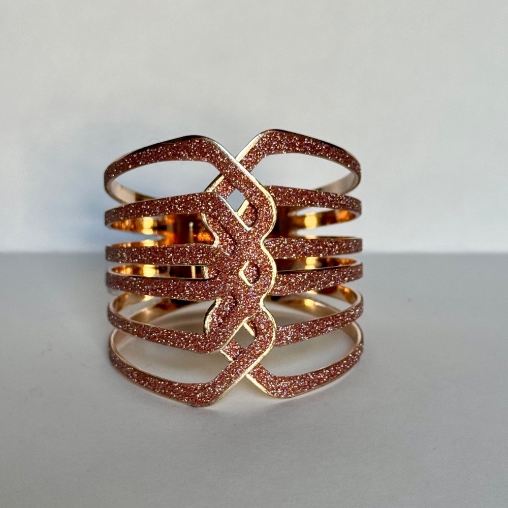 Rose Gold Sparkle Hinged Cuff Bracelet, Glitter Pink with Gold Metal